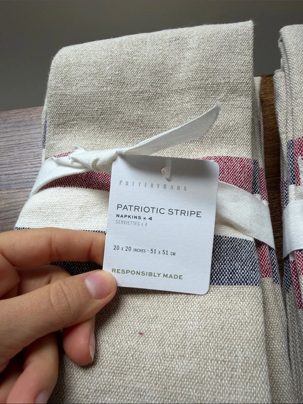 Pottery barn 100% cotton patriotic stripe napkins x8
